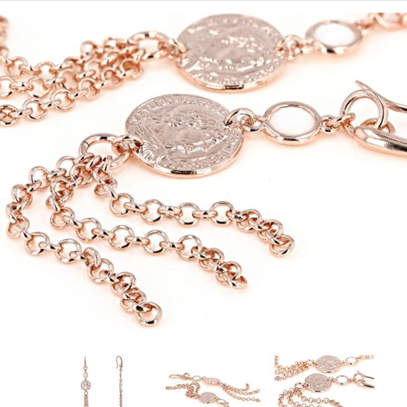 Moda Al Massimo™ 18K Rose Gold Over Bronze Drop Coin Tassels With White Crystal - Picture 3 of 3